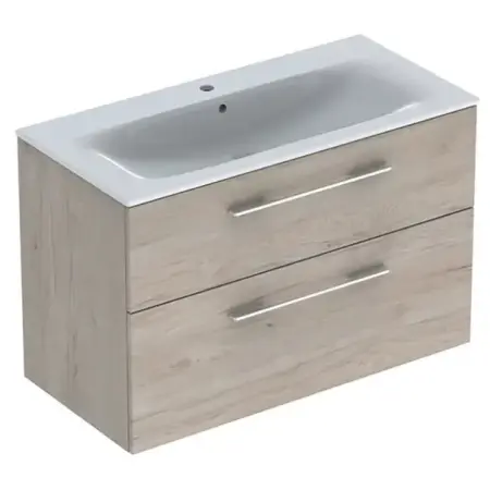 Mobilier Baie - Set dulap suspendat si lavoar Geberit Selnova nuc deschis 2 sertare 100 cm
