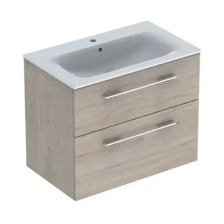 Seturi de mobilier si lavoar - Set dulap suspendat si lavoar Geberit Selnova nuc deschis 2 sertare 80 cm