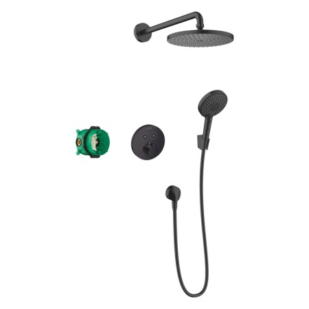 Sisteme de dus incastrate - Set dus Hansgrohe, Raindance S, baterie dus termostatata incastrata, negru mat