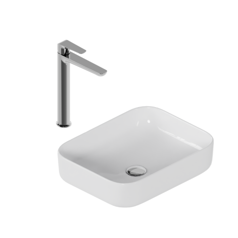 Obiecte Sanitare - Set lavoar Cori 2.0 50x38 + baterie înaltă Clever 2.0 crom + dop clic-clac
