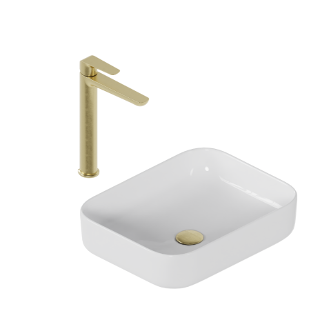 Obiecte Sanitare - Set Cori 2.0 50x38 cu baterie înaltă Clever 2.0 auriu periat
