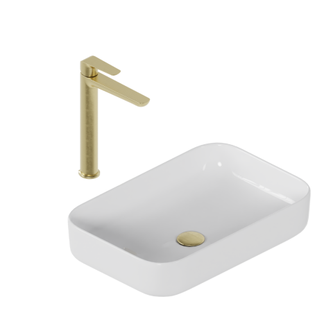 Obiecte Sanitare - Set promoțional Cori 2.0 58x38 cu baterie înaltă Clever 2.0 auriu periat