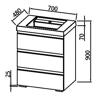 Set mobilier baie (masca stativa cu 3 sertare si lavoar) Kolpa San Harmony 70x48xH90, stejar inchis [7]