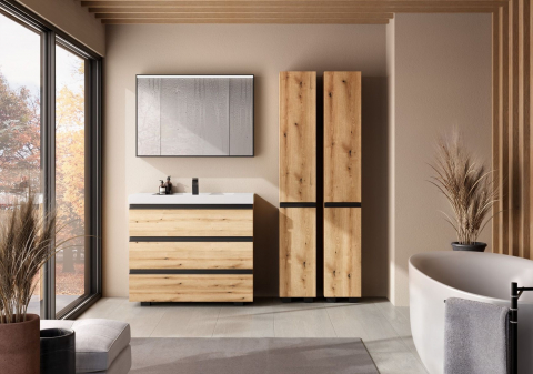 Set mobilier baie (masca suspendata cu 2 sertare si lavoar) Kolpa San Harmony 100x48xH61, stejar natur [2]