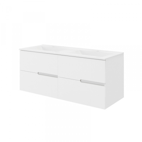 Seturi de mobilier si lavoar - Set mobilier cu lavoar dublu Fluminia Toledo 120 cu 4 sertare soft close alb