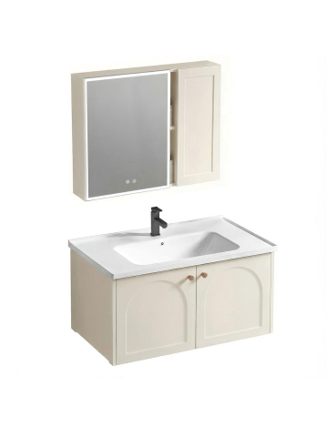 Set mobilier de baie cu lavoar Denver 80cm Crem [1]