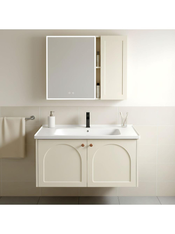 Mobilier Baie - Set mobilier de baie cu lavoar Denver 80cm Crem