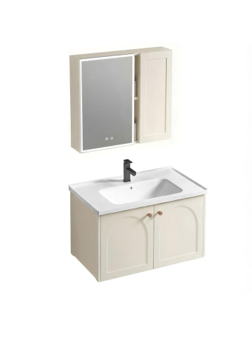 Set mobilier de baie cu lavoar Denver 80cm Crem [6]