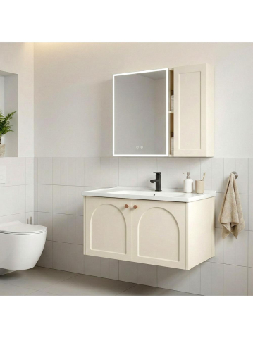 Set mobilier de baie cu lavoar Denver 80cm Crem [2]