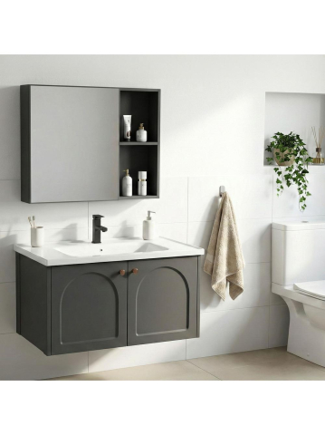 Set mobilier de baie cu lavoar Denver 80cm Grey [4]