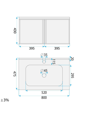 Set mobilier de baie cu lavoar Gama T25023 BXM 80CM bej [13]