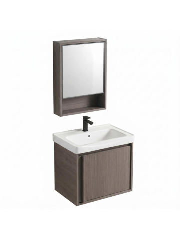 Set mobilier baie suspendat Rea Gama T25023 KJM 50cm maro cu lavoar ceramica [9]