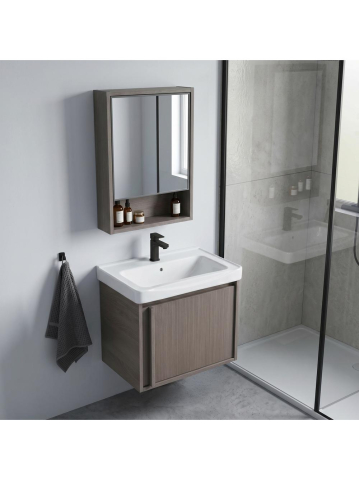 Set mobilier baie suspendat Rea Gama T25023 KJM 50cm maro cu lavoar ceramica [2]