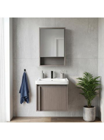 Seturi de mobilier si lavoar - Set mobilier baie suspendat Rea Gama T25023 KJM 50cm maro cu lavoar ceramica