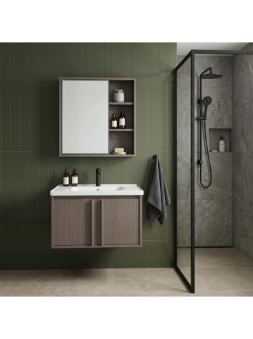 Set mobilier baie suspendat Rea Gama T25023 KJM 60cm maro cu lavoar ceramic [3]