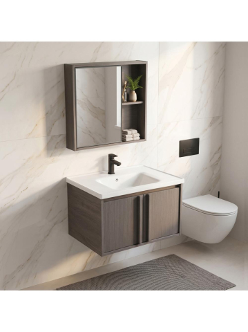 Set mobilier baie suspendat Rea Gama T25023 KJM 60cm maro cu lavoar ceramic [2]