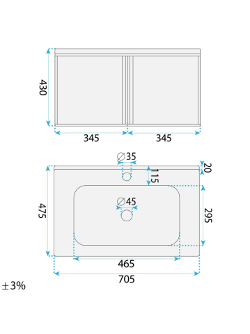 Set mobilier de baie cu lavoar Gama T25023 KJM 70CM maro [8]