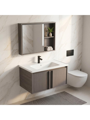 Set mobilier de baie cu lavoar Gama T25023 KJM 80CM maro [2]