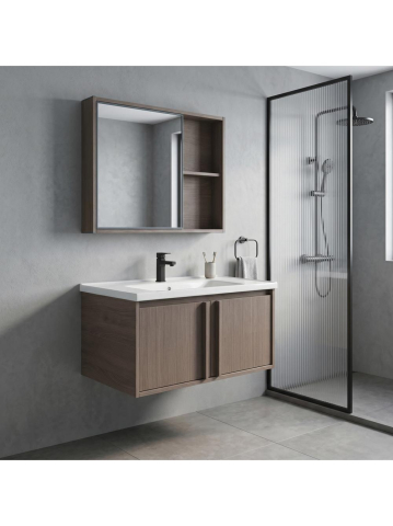Set mobilier de baie cu lavoar Gama T25023 KJM 80CM maro [3]
