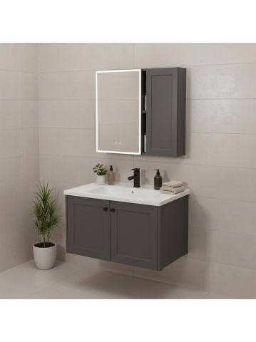 Set mobilier de baie cu lavoar Monti 60cm Grey [2]