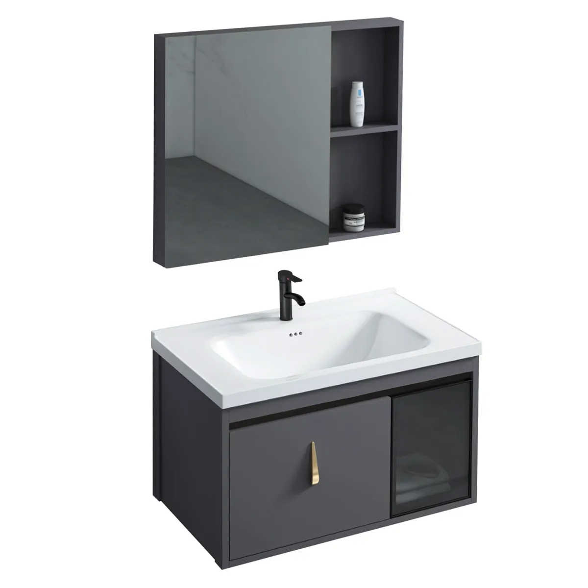 Seturi de mobilier si lavoar - Set mobilier de baie cu lavoar Paris 60cm Gri