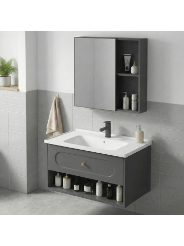 Set mobilier de baie cu lavoar River 60cm Grey [2]