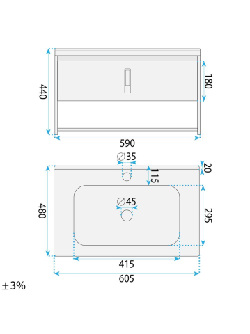 Set mobilier de baie cu lavoar Toledo 60cm alb [7]