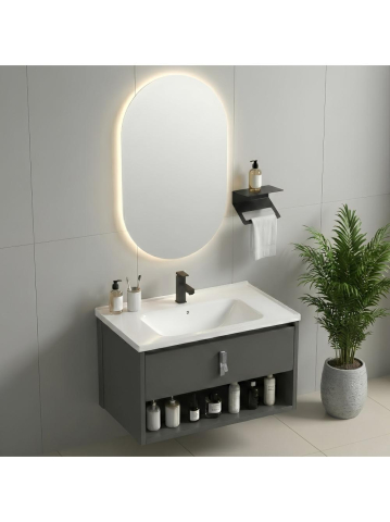 Set mobilier de baie cu lavoar Toledo 60cm Grey [2]