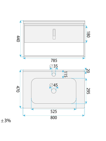 Set mobilier de baie cu lavoar Toledo 80cm Grey [8]