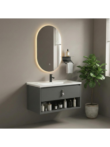 Set mobilier de baie cu lavoar Toledo 80cm Grey [2]