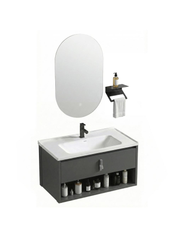 Set mobilier de baie cu lavoar Toledo 80cm Grey [6]