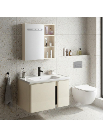 Set mobilier de baie cu lavoar Tula 60cm Bej [2]