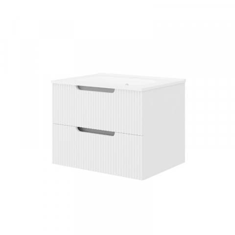 Seturi de mobilier si lavoar - Set mobilier riflat cu lavoar Fluminia Malta 80 cu sertare soft close alb
