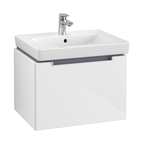 Seturi de mobilier si lavoar - Set mobilier și lavoar suspendat, Villeroy & Boch, Subway 2.0, 60 cm, mâner crom lucios, alb lucios