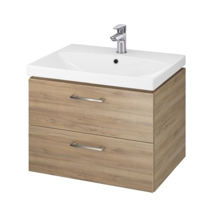 Seturi de mobilier si lavoar - Set mobilier suspendat si lavoar Cersanit, Lara, cu doua sertare, 60 x 45 cm, nuc