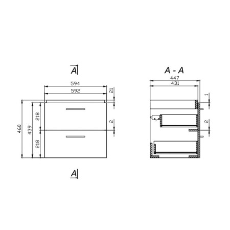 Set mobilier suspendat si lavoar Cersanit, Lara, cu doua sertare, 60 x 45 cm, nuc [2]