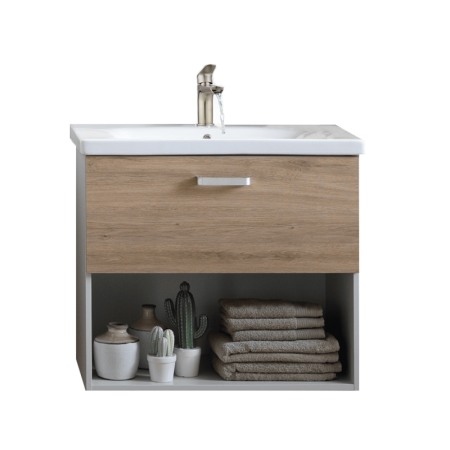 Seturi de mobilier si lavoar - Set mobilier suspendat si lavoar Kolpasan, Evelin, 80 cm, stejar gri