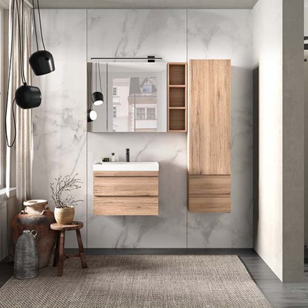 Set mobilier suspendat si lavoar, Kolpasan, Naomi, 60 cm, stejar deschis [3]