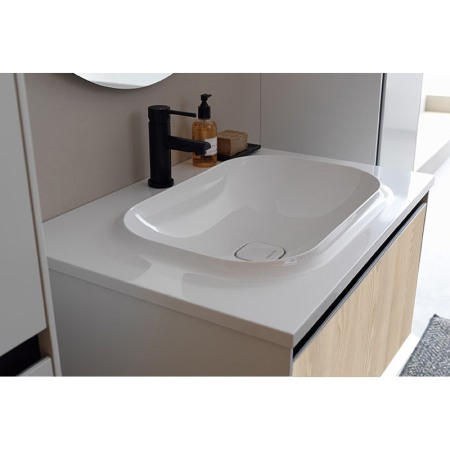Seturi de mobilier si lavoar - Set mobilier suspendat si lavoar Kolpasan, Pandora, 75 cm, lemn natur
