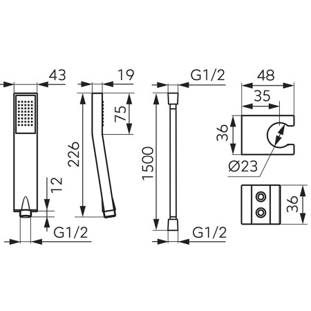 Set para de dus, Ferro, Jive, cu suport de para si furtun, auriu lucios [1]