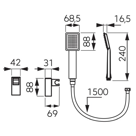 Set para de dus, Ferro, Sinus, cu suport si furtun, negru mat [1]