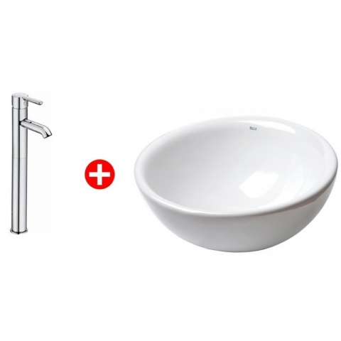 Obiecte Sanitare - Set promo lavoar baie pe blat Roca Bol 42x42 cm, cu baterie Carelia