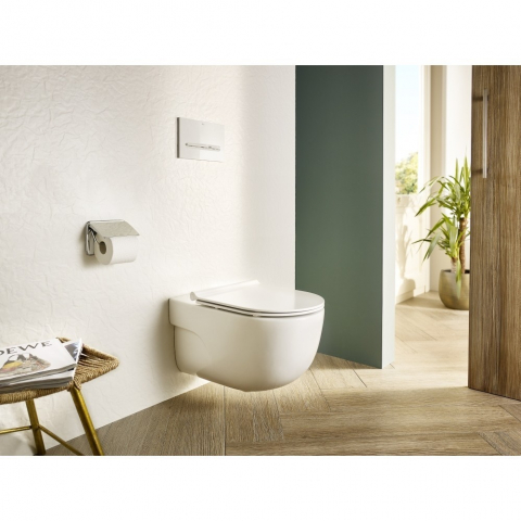 Set promo Vas WC suspendat cu capac soft close Roca Meridian Rimless 36x56 cm evacuare orizontala [2]