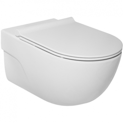 Vase wc suspendate - Set promo Vas WC suspendat cu capac soft close Roca Meridian Rimless 36x56 cm evacuare orizontala