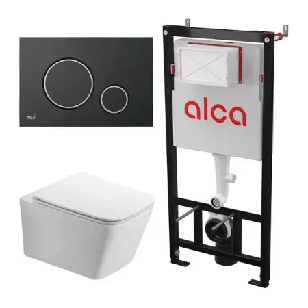 Vase wc suspendate - Set rezervor WC cu cadru incastrat Alcadrain AM101/1120 si clapeta M778 negru plus vas WC Fluminia Paris cu capac softclose