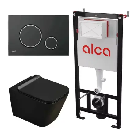 Vase wc suspendate - Set rezervor WC cu cadru incastrat Alcadrain AM101/1120 si clapeta M778 negru plus vas WC Fluminia Paris cu capac softclose