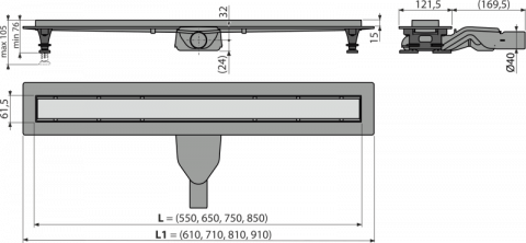 Set rigola cu capac Optimal 85 cm Alcadrain faiantabil APZ2012-OPTION6 [2]