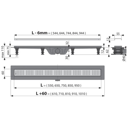 Set rigola de dus, Alcadrain, Simple, cu capac, 95 cm, inox [1]