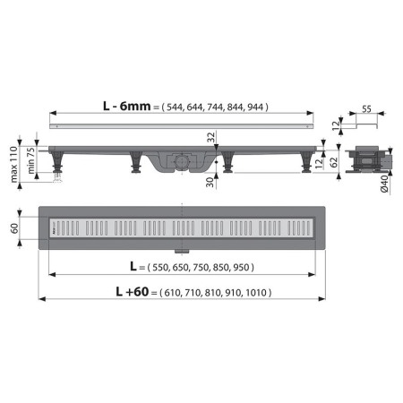 Set rigola de dus, AlcaPlast, Simple, cu capac, 85 cm [1]
