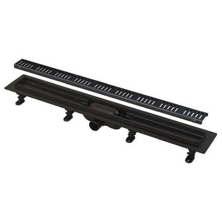 Cabine dus - Set rigola de dus cu capac, AlcaPlast, Simple, 75 cm, negru mat